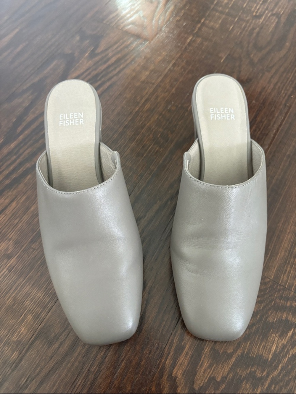 Eileen Fisher Gray Leather Mule Slip-On block heel Women’s Shoes sz 7.5